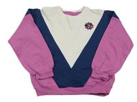 Bielo-tmavomodro-fuchsiová mikina s kvetinou Staccato