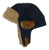 Tmavomodrá plátěná zateplená beranice Miniclub