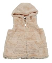 Ružová kožušinová podšitá vesta s kapucňou