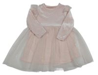 Světlerůžové sametovo/tylové šaty Ergee