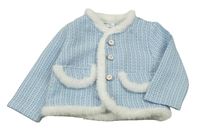 Modro-biele kockované sako s kožešinou Shein