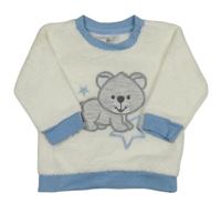 Biela chlpatá mikina s medvěďom Ergee