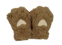 Hnědé chlupaté rukavice s tlapkami