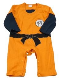 Oranžovo-tmavomodrý overal s potiskem a páskem