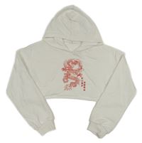 Biela crop mikina s drakom a kapucňou Shein