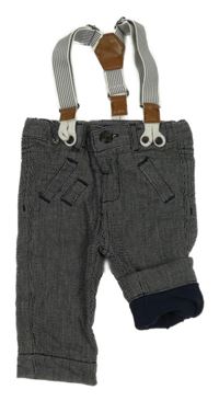 Tmavomodré pruhované podšité kalhoty s kšandami Kiabi