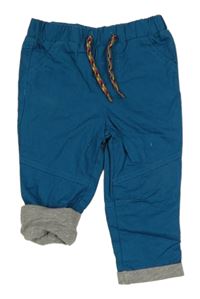 Modrozelené plátěné podšité kalhoty M&Co.