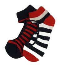 2x neviditelné ponožky - tmavomodro-smetanové pruhované + tmavomodro-červené pruhované