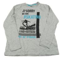 Sivé melírované tričko so skateboardistou a mostem Y.F.K.