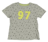 Šedé melírované tričko s číslem a palmami Topolino