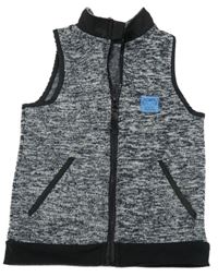 Tmavomodrá melírovaná pletená prepínaci vesta s nášivkou So Cute