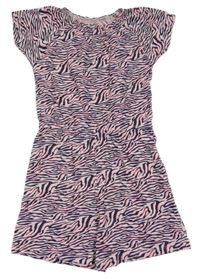 Růžovo-černý vzorovaný bavlněný kraťasový overal M&Co.