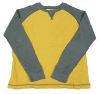 Hořčicovo-sivé rebrované tričko