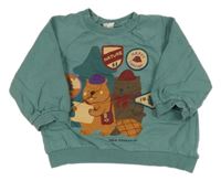 Zelená mikina s medvěďom a bobrem H&M