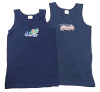 2x tmavomodré tílko - s mixem betonu + s hasičským autem Kids