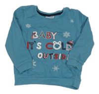 Modrá mikina s nápismi a vločkami zn. Pep&Co