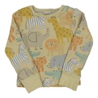 Smotanové rebrované pyžamové tričko so zvířaty Tu