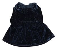 Tmavomodré bodkovaná é zamatové šaty s golierikom Matalan