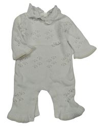 Bílý perforovaný pletený overal s límečkem River Island