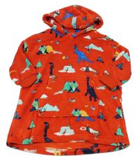 Červená plyšová domácí oversize mikina s dinosaury a kapucí M&S