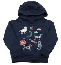 Tmavomodrá mikina s obrázkami a kapucňou Bluezoo