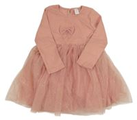 Růžové žebrované šaty s tylovou sukní 