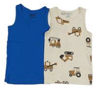 2x nátělník - modrý + béžový s traktory 