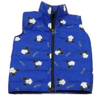 Modrá šušťáková prešívaná lehce zateplená vesta s Mickeym