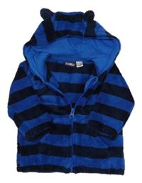 Modro-tmavomodrá pruhovaná chlpatá prepínaci mikina s kapucňou Lupilu