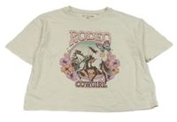 Smotanové crop tričko s koněm a nápisom F&F