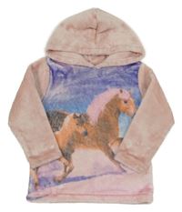 Svetloružová plyšová mikina s koníkem a kapucňou Topolino