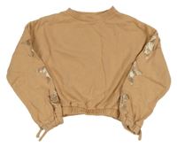 Oříšková crop mikina s hvězdami na rukávech Nutmeg