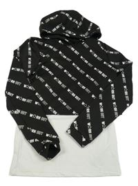 Čierna športová crop mikina s nápismi a všitým topem a kapucňou