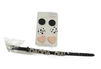 Nové - 4 set - černý koženkový náramek + 3x náušnice 