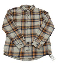 Nové - Šedo-tmavomodro-oranžová kostkovaná flanelová košile dunnes