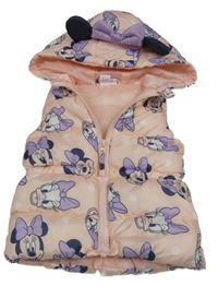 Světlerůžová šusťáková zateplená vesta s Minnie a Daisy a kapucí Disney