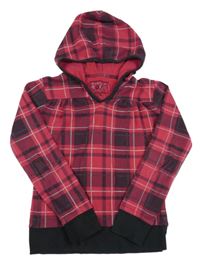 Růžovo-černá kostkovaná mikina s kapucí C&A