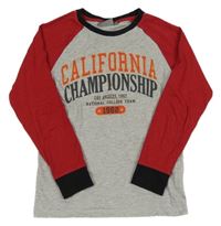 Šedo-červené pyžamové triko s nápisem 