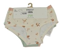 Nové - 3x kalhotky - smetanové s liškami + světlerůžové + zelené Pep&Co