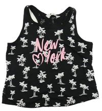 Čierny crop top s bílými palmami a nápisom H&M