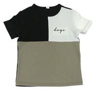 Černo-bílo-khaki tričko s nápisom Shein