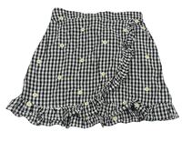 Čierno-biela kockovaná kvetovaná sukňa Primark