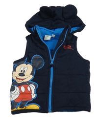 Tmavomodrá tepláková zateplená vesta s Mickeym a kapucňou Disney