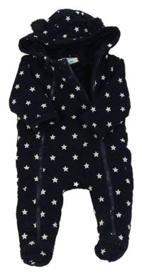 Tmavomodrá manšestrová zateplená kombinéza s hvězdami a kapucí Topomini