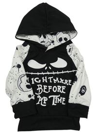 Černobílá mikina s nápisom a kapucňou