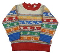 Smetanovo-červeno-farebný vzorovaný vlnený sveter Jojo Maman Bébé