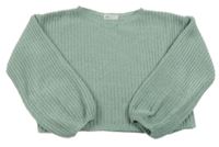 Zelený žinylkový crop sveter H&M