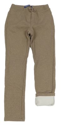 Béžovo-zlaté pruhované třpytivé zateplené tregíny Okaidi