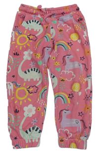 Růžové tepláky s květy a zvířátky F&F