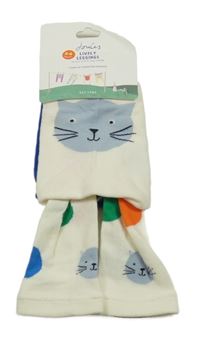 Nové - 2set - 2x Punčocháčové legíny - Bílé s kočičkou + tmavomodré s pejskem Joules